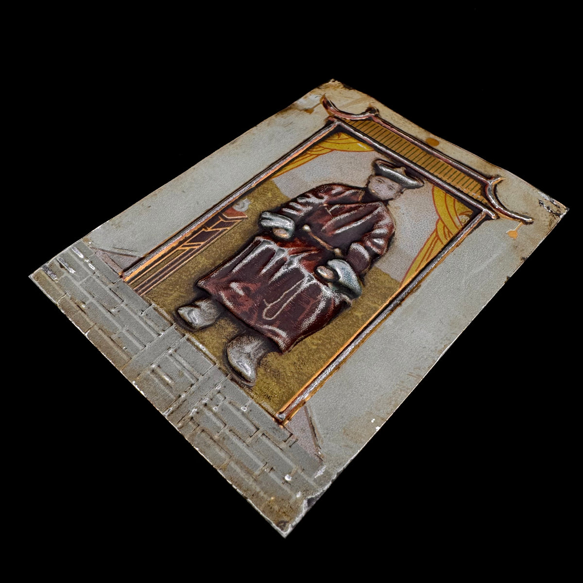 1893 Mongolian VIII Bogd Gegen (Bogd Khan) 25th Jubilee Metal Devotional Portrait Plaque – St. Petersburg 6×8 cm Variation, Rare Unrestored Original Issue