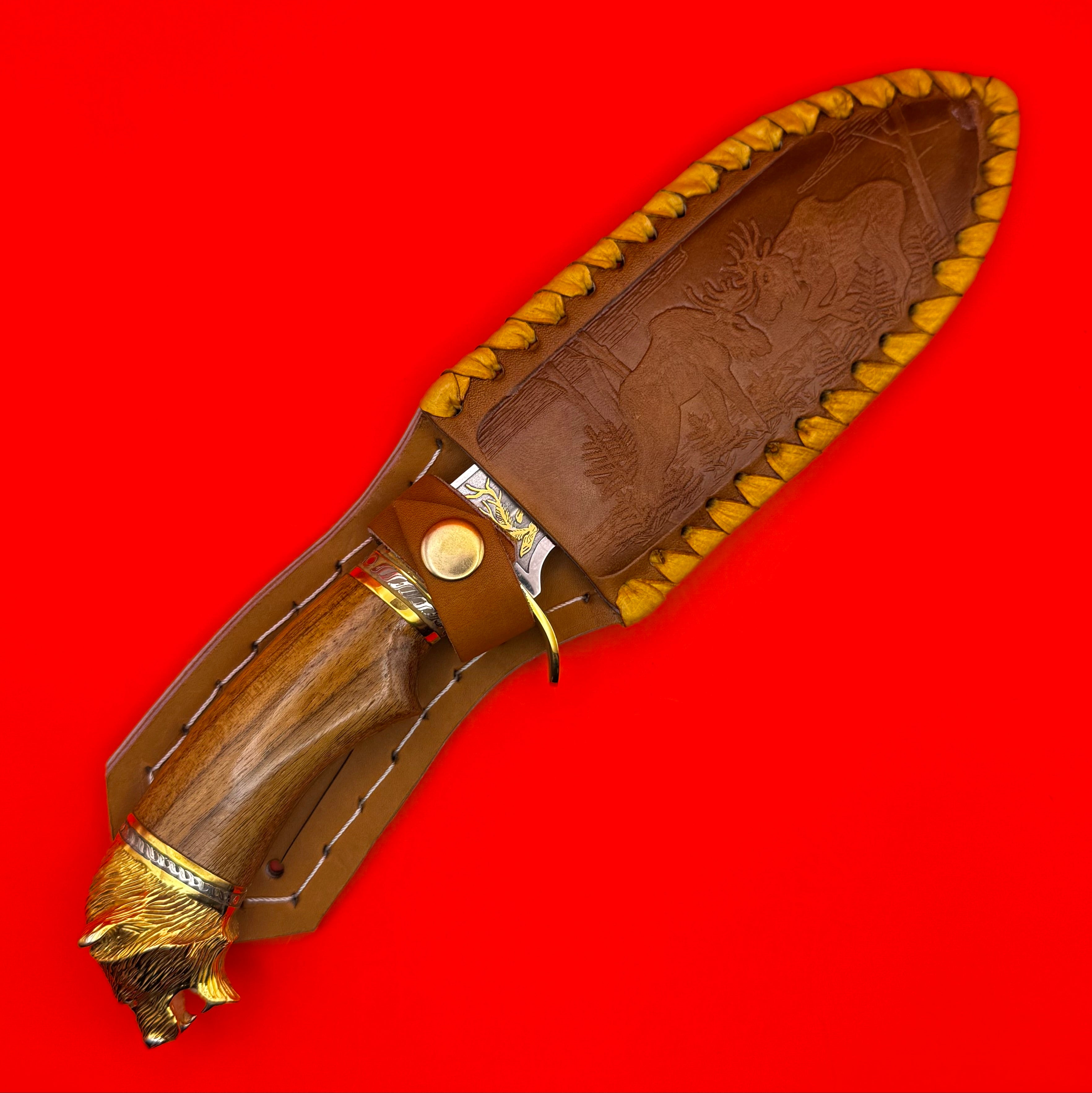 Russian Luxury Hunting Gift Set Gold Plated Knife Axe Flask With Box