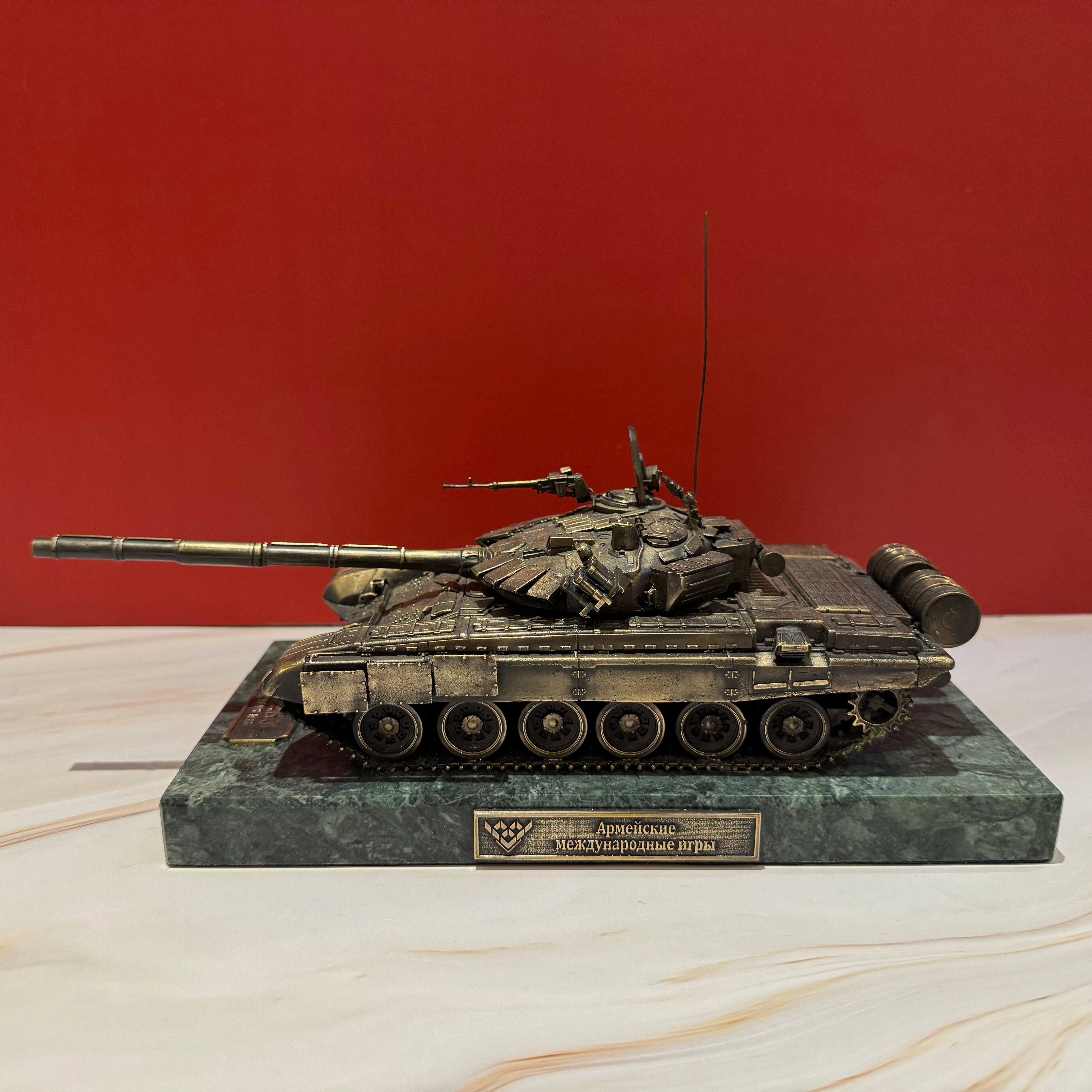 Russian Tank Biathlon Competition Winner's Trophy T-72B3 Bronze 1/35 Sculpture With Stone Base