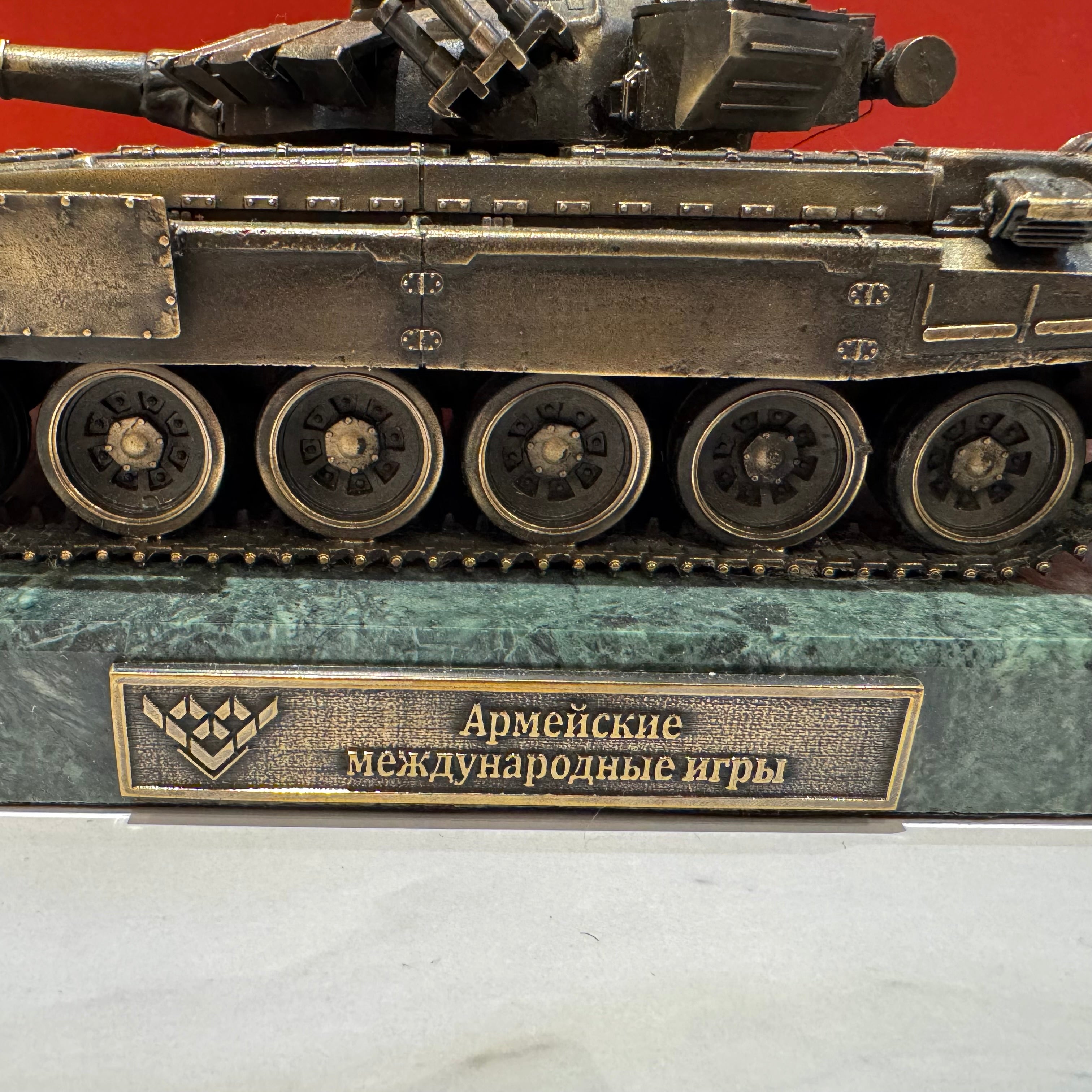 Russian Tank Biathlon Competition Winner's Trophy T-72B3 Bronze 1/35 Sculpture With Stone Base