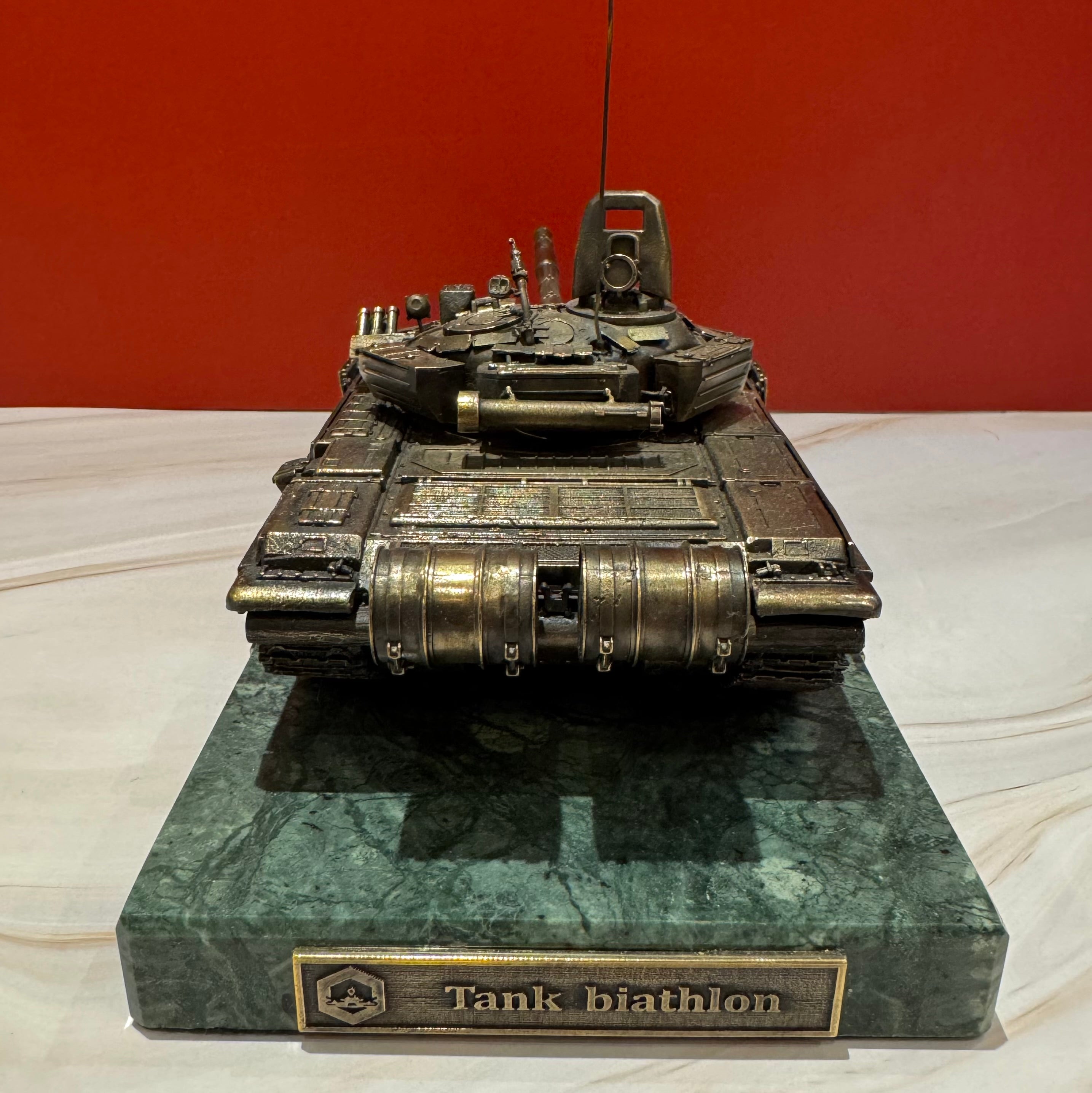 Russian Tank Biathlon Competition Winner's Trophy T-72B3 Bronze 1/35 Sculpture With Stone Base