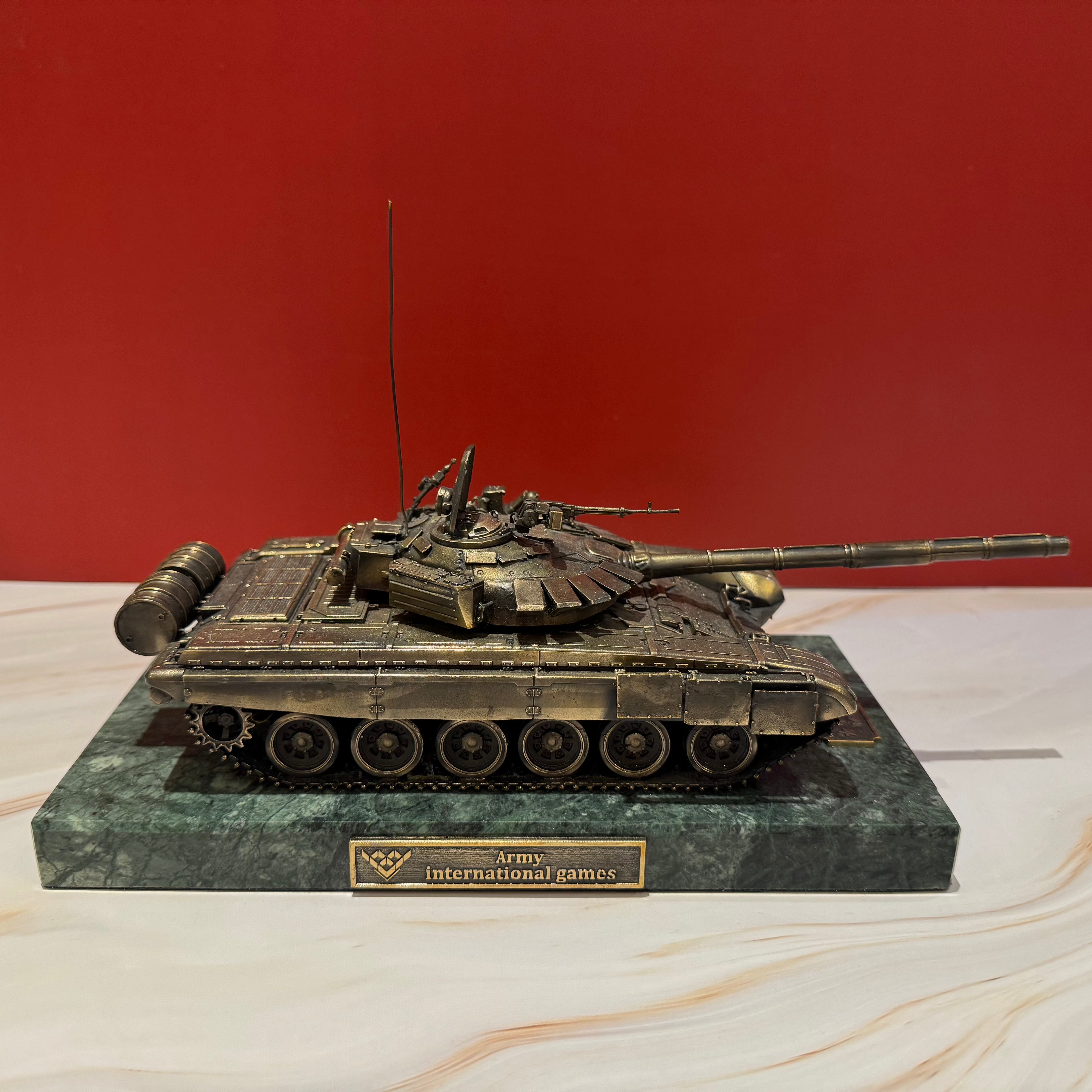 Russian Tank Biathlon Competition Winner's Trophy T-72B3 Bronze 1/35 Sculpture With Stone Base