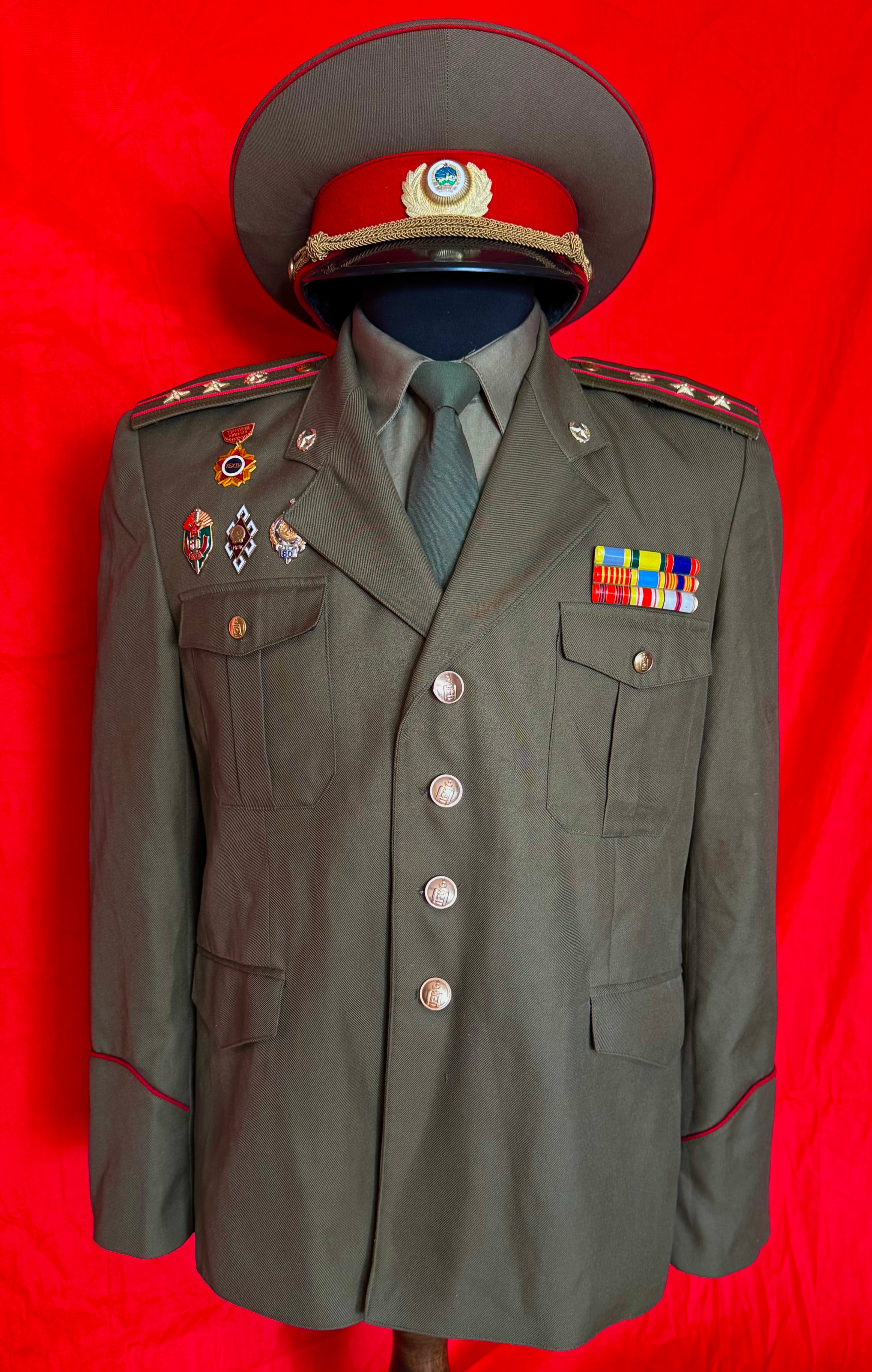 1990s Mongolian Internal Troops Lieutenant Colonel Daily Service Uniform with Original Badges & Ribbon Bar – Rare Complete Set