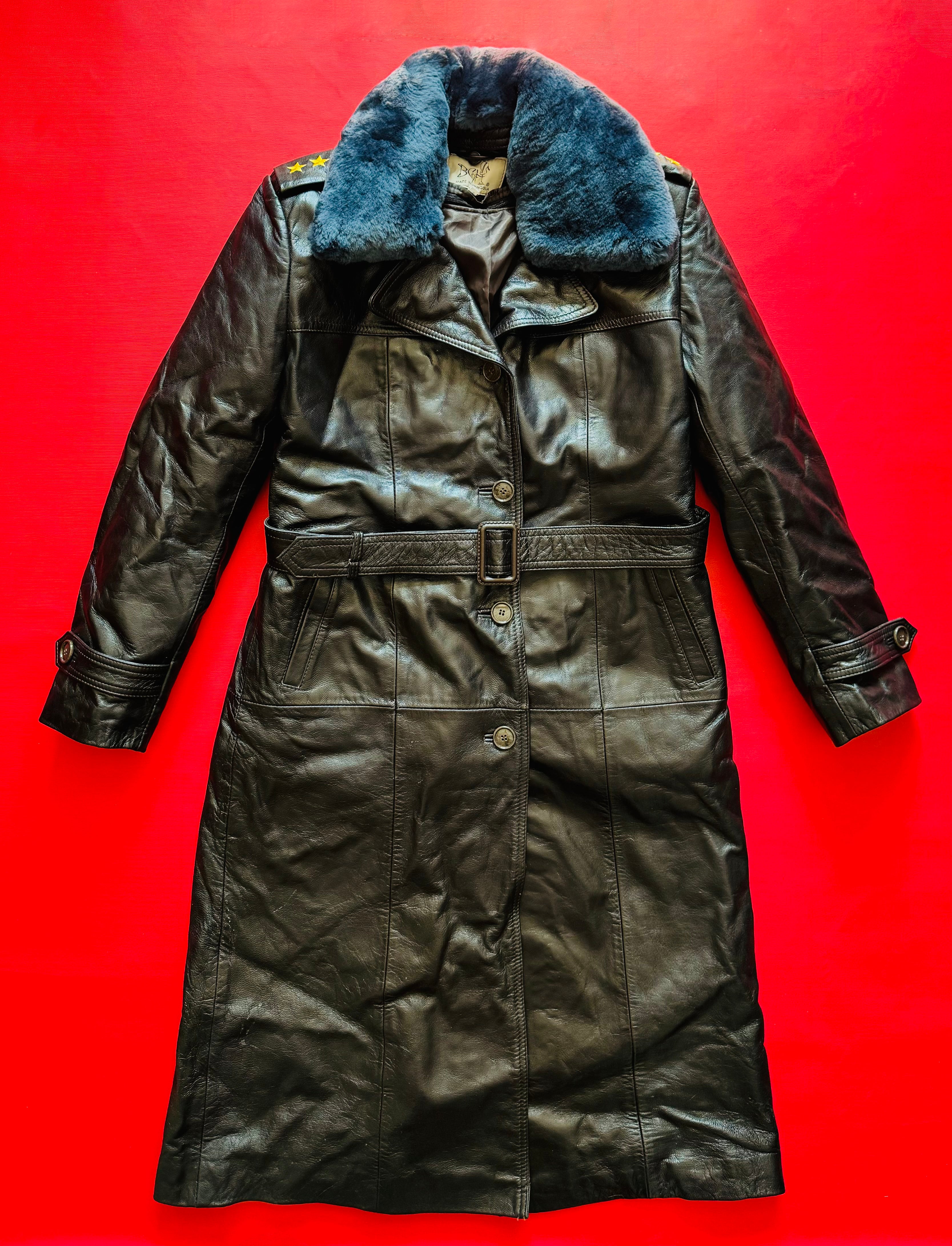 Mongolian Army Surplus Leather Coat With Removable Liner & Collar Size M / EU 48