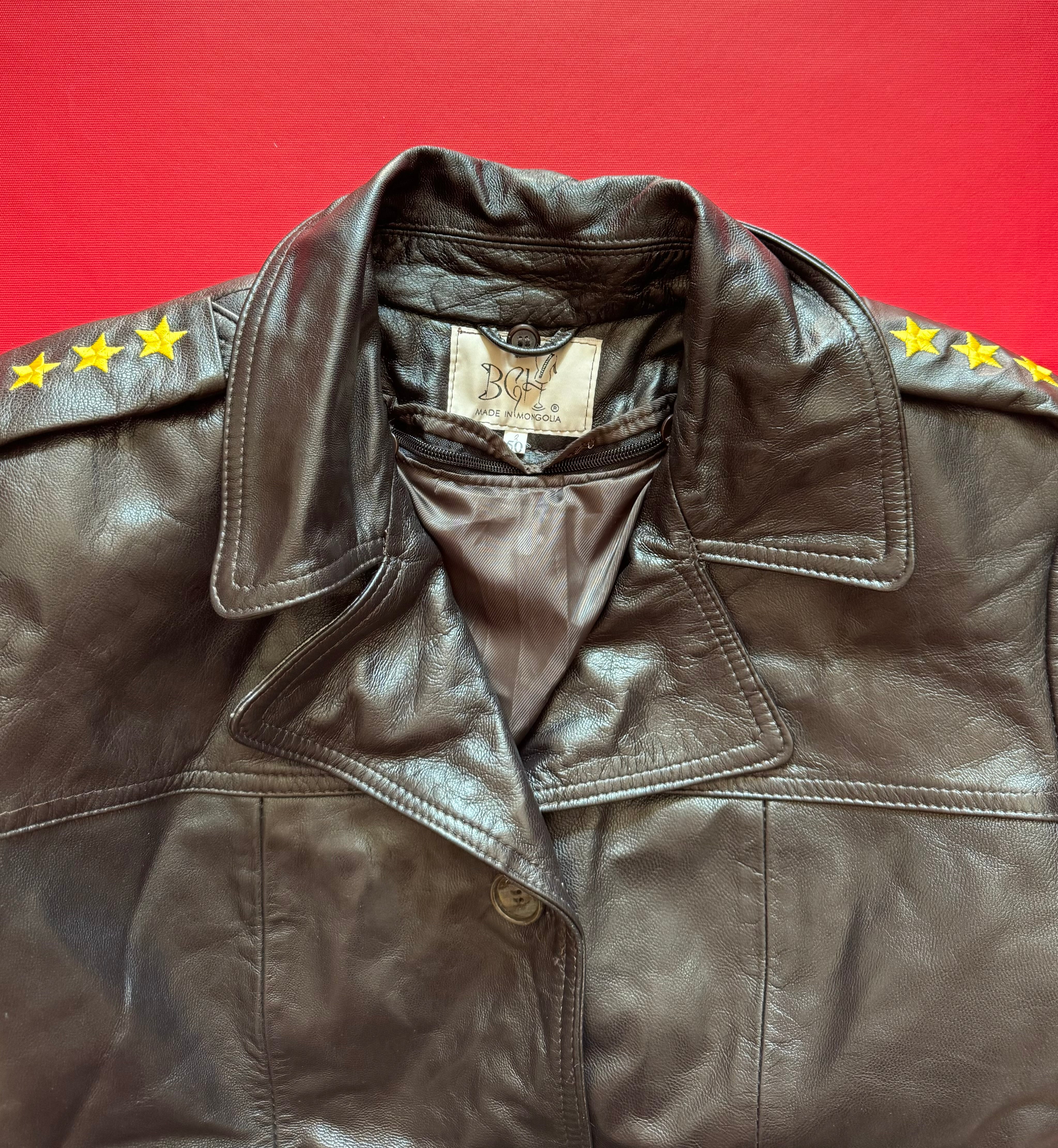 Mongolian Army Surplus Leather Coat With Removable Liner & Collar Size M / EU 48