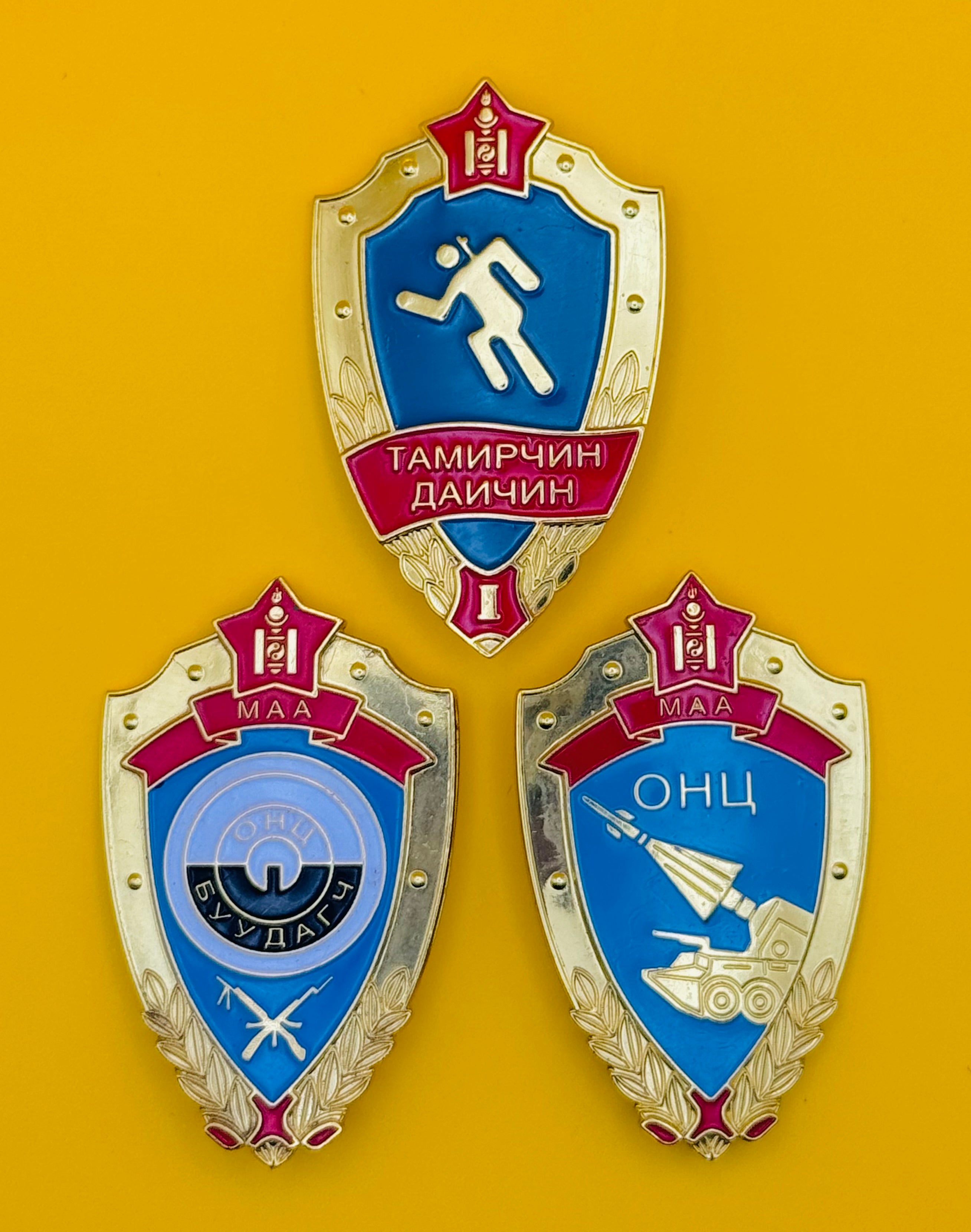 Mongolian Army Excellent Soldier Badges Set Of 3