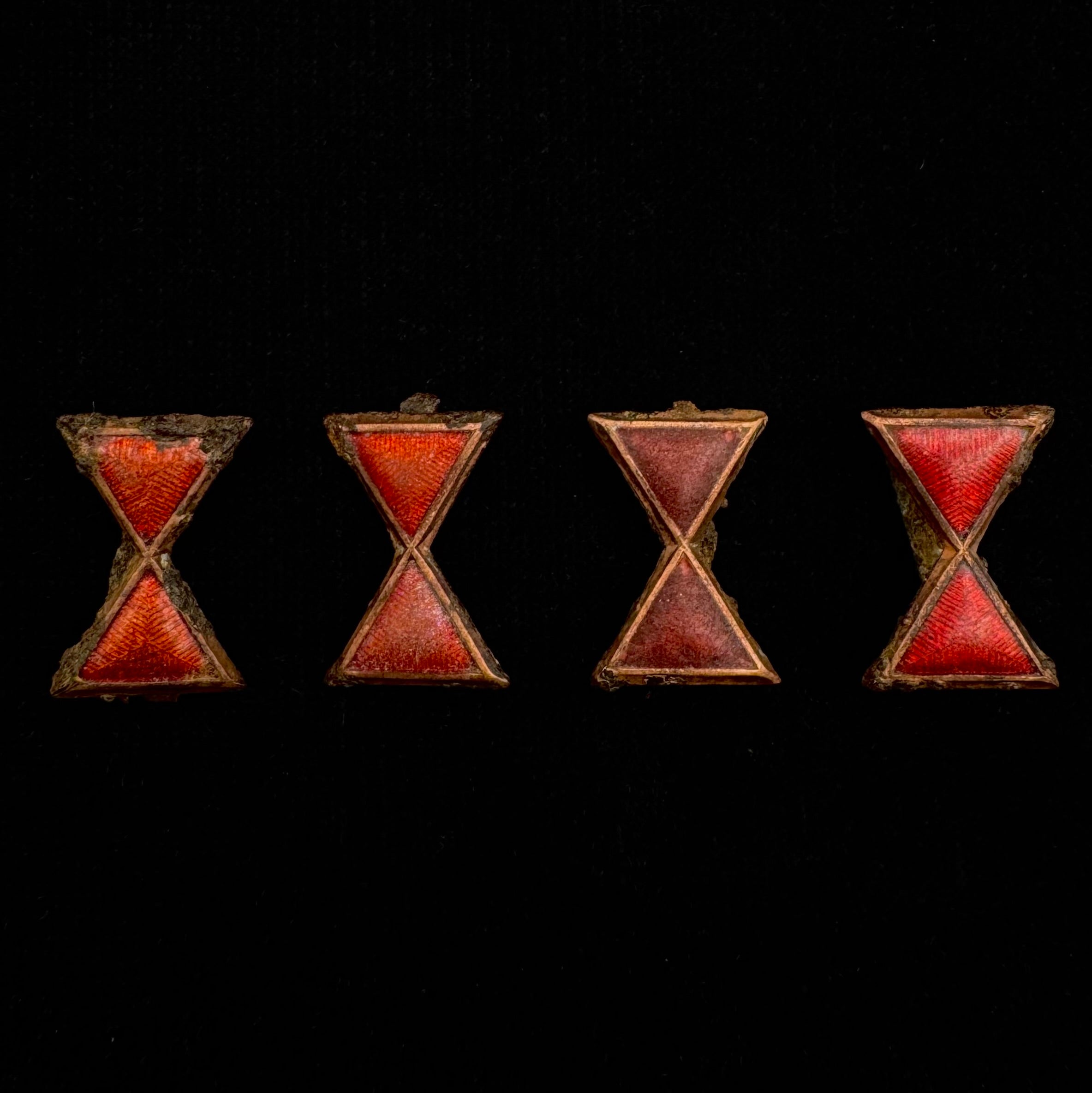 1930s Pre-WWII Mongolian People's Revolutionary Army Collar Enamel Badges – Set of 4, Rare Hourglass Style, Original Issue