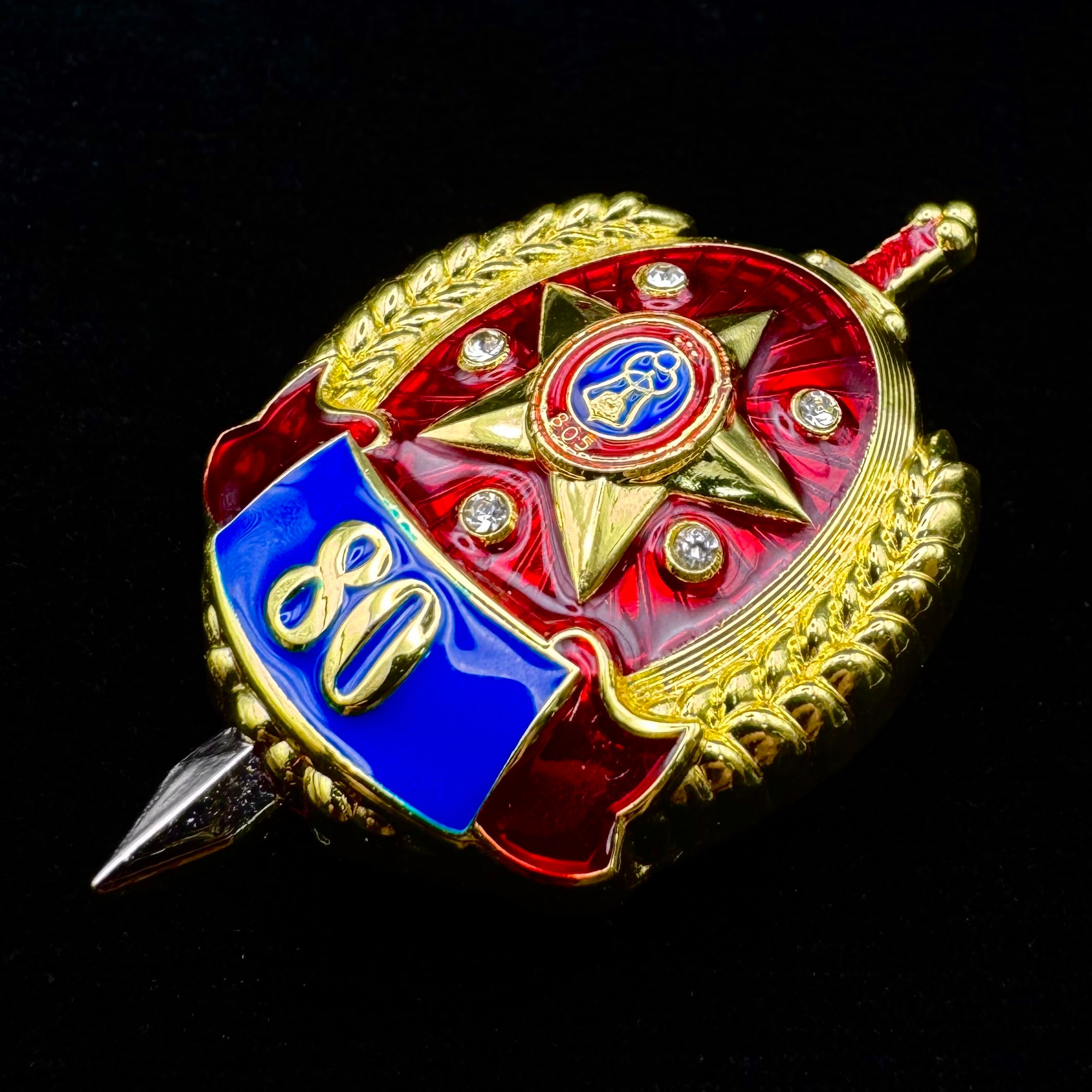 Mongolian Internal Troops 805th Unit 80th Anniversary Badge w/ Award Case – Rare Official Issue