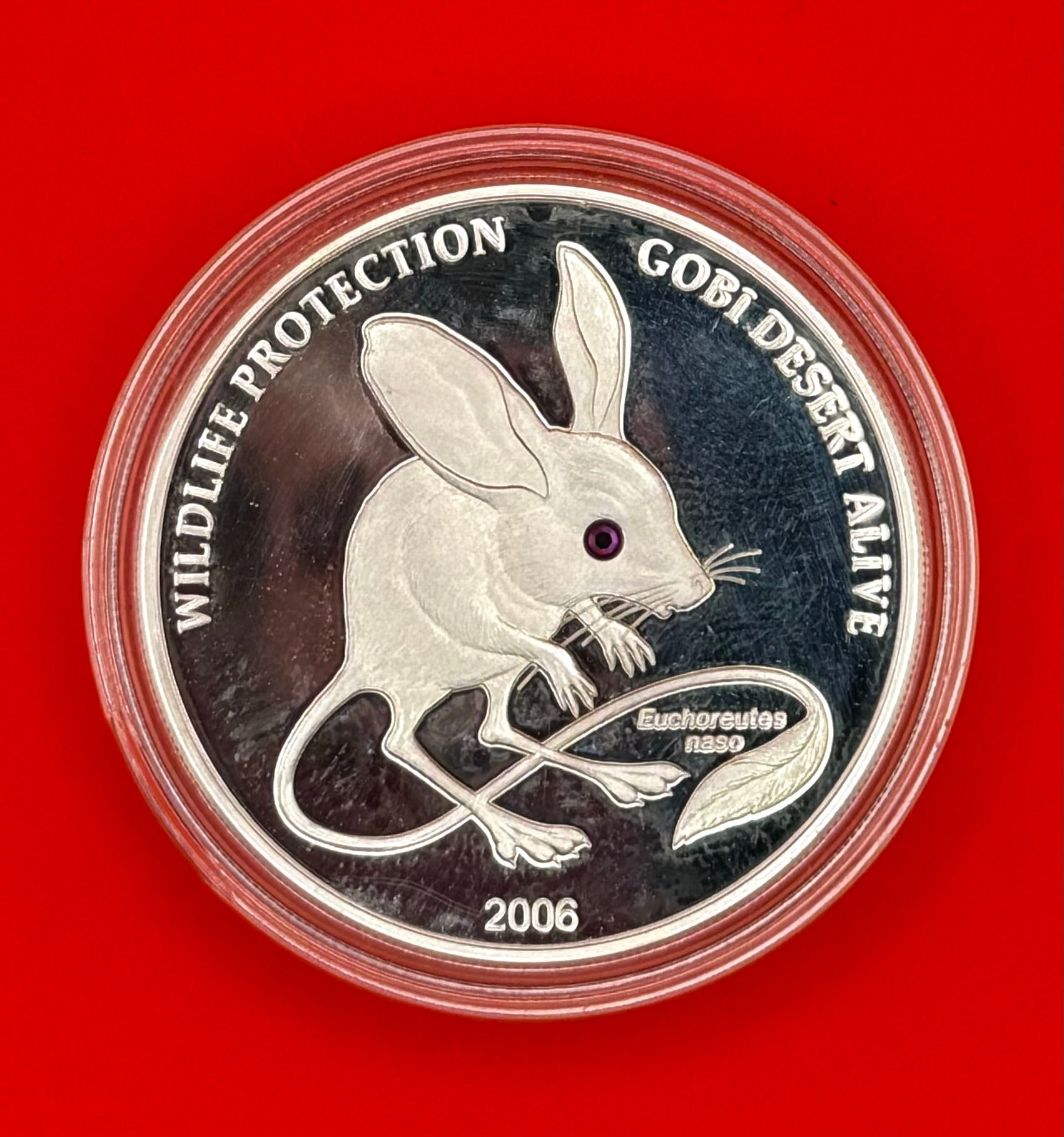 2006 Wildlife Protection 500 Tugrik 25 gr 925 Silver Coin With Swarovski