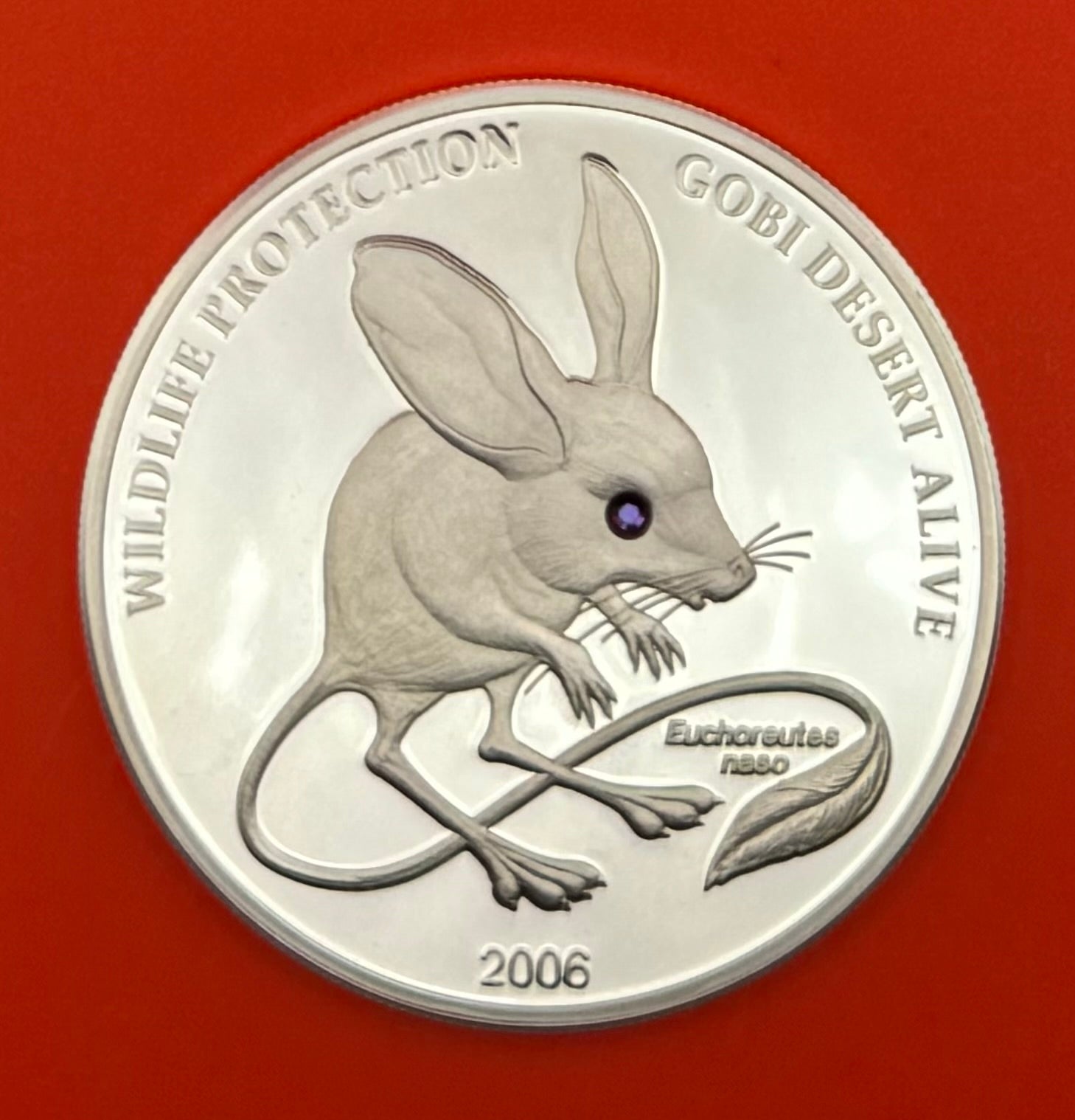 2006 Wildlife Protection 500 Tugrik 25 gr 925 Silver Coin With Swarovski