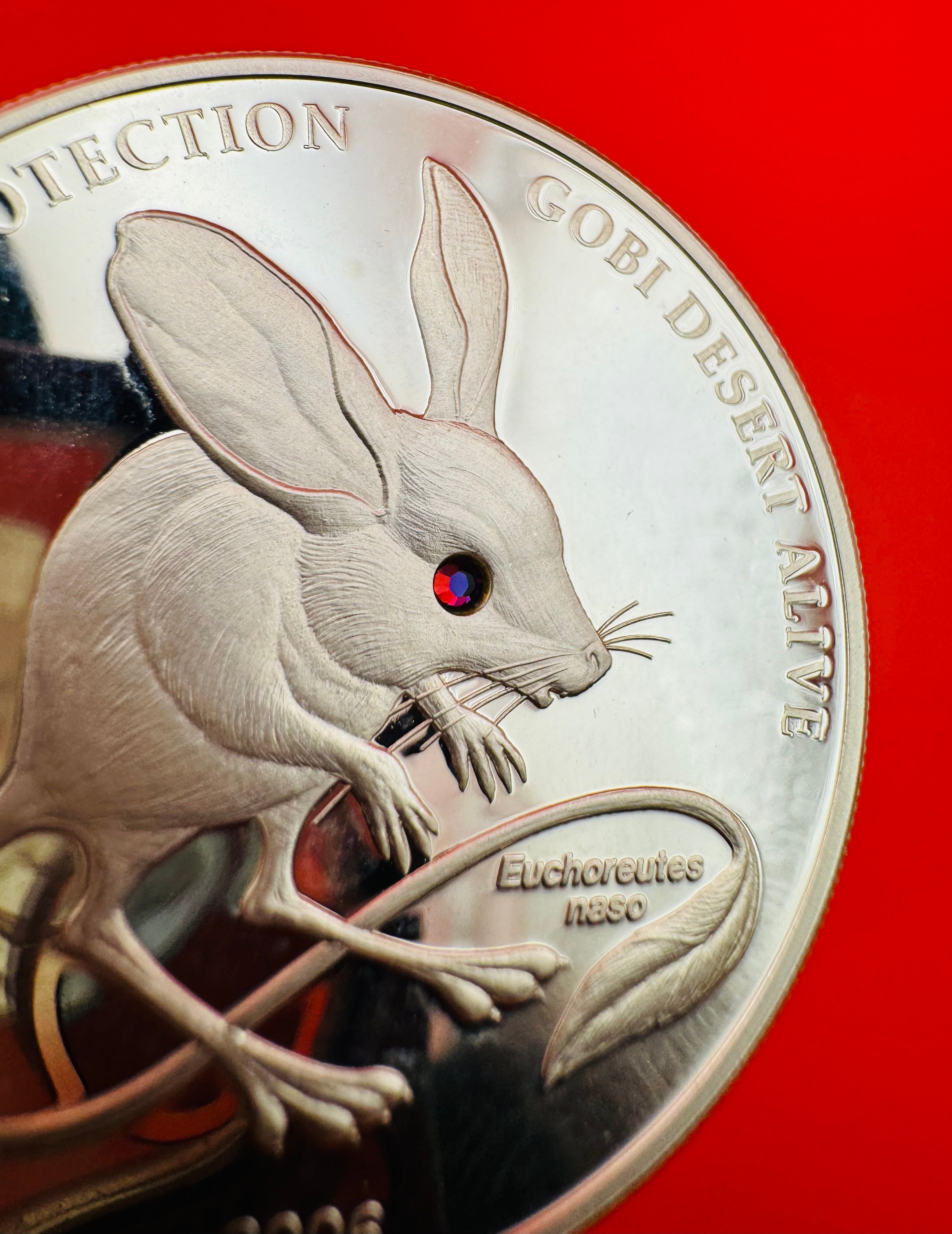 2006 Wildlife Protection 500 Tugrik 25 gr 925 Silver Coin With Swarovski
