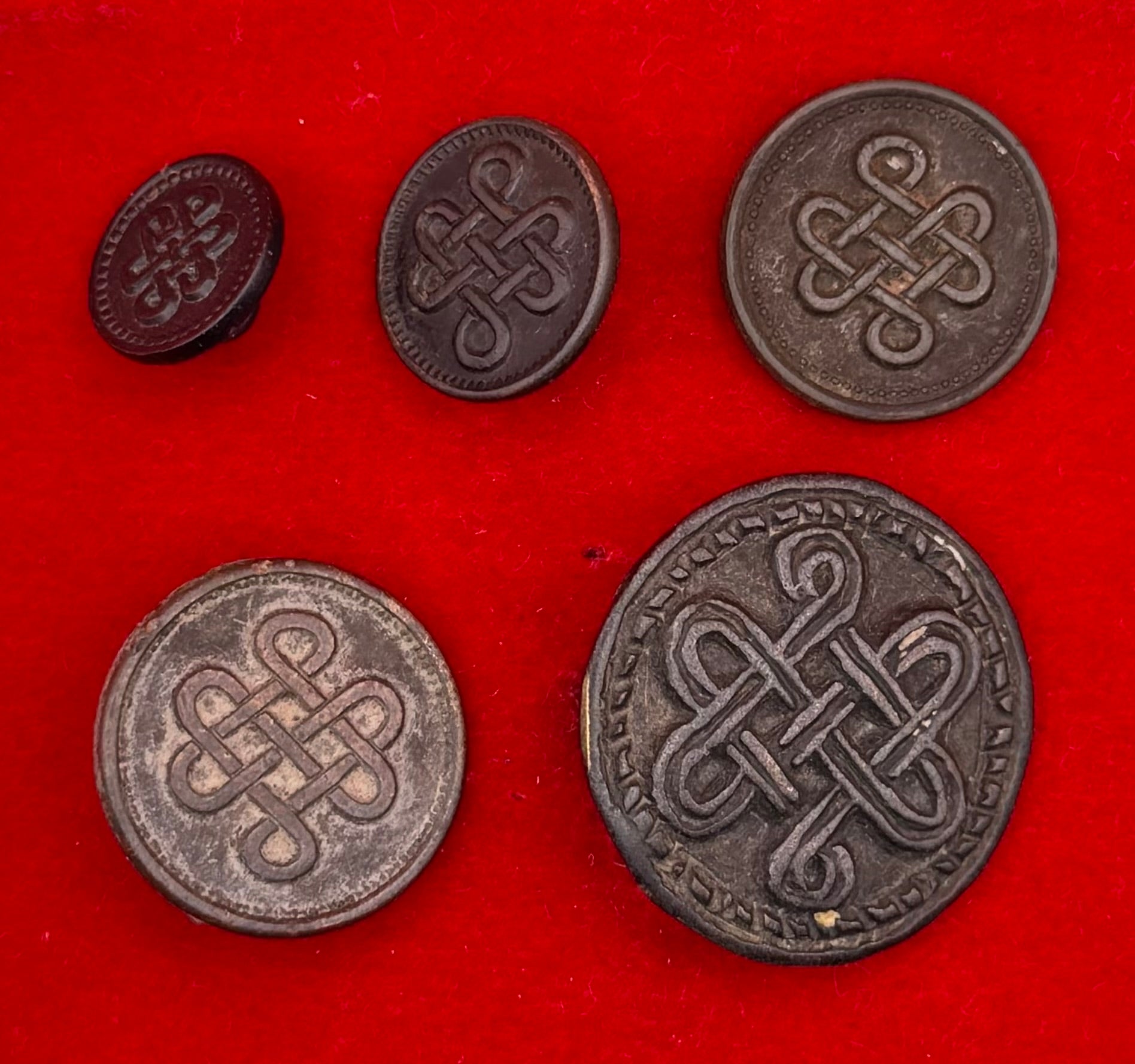 Imperial Japan Endless Knot Antique Button Collection of 5