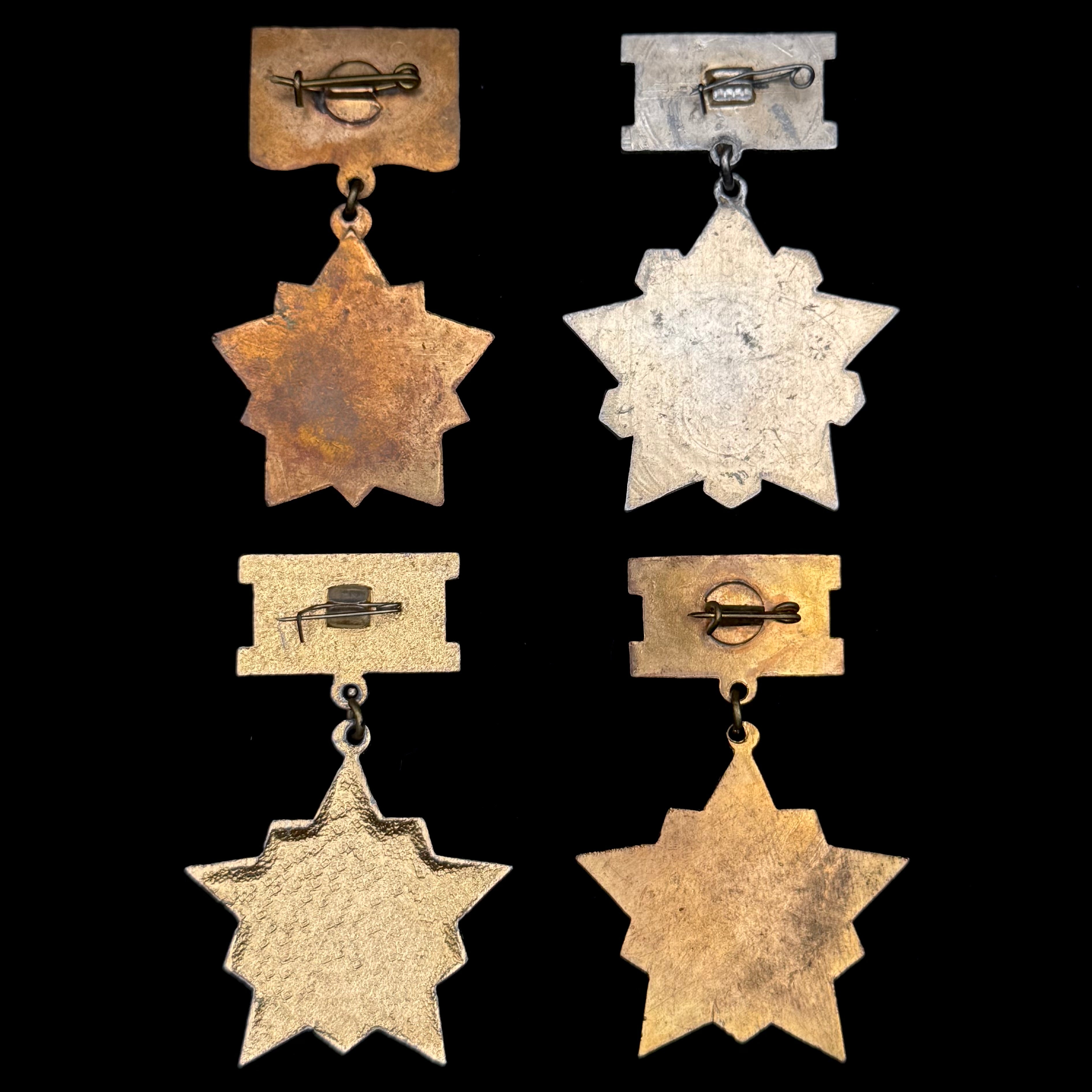 Mongolia Battles of Khalkhin Gol Victory Red Star Variant Badges – Set of 4, Official Socialist Era Issue