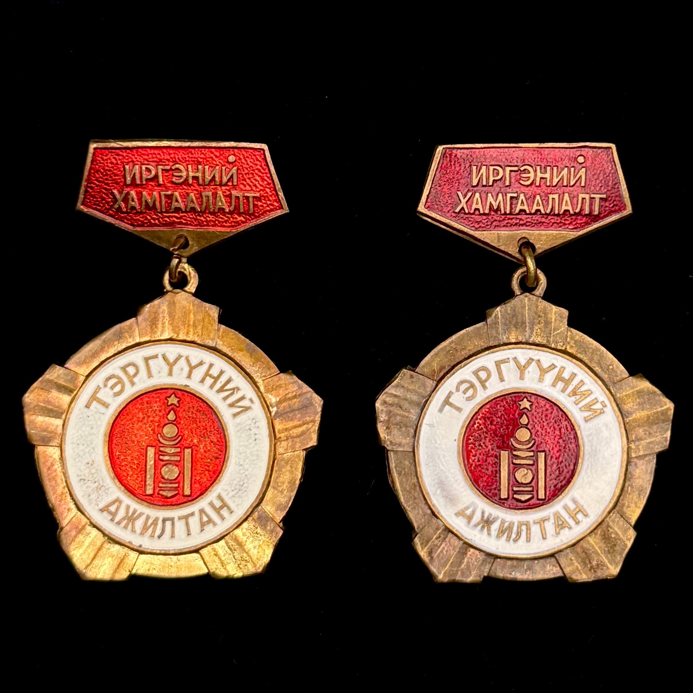 1970s Mongolian Civil Defense Directorate Outstanding Employee Badges – Set of 2 Variations, Official Issue