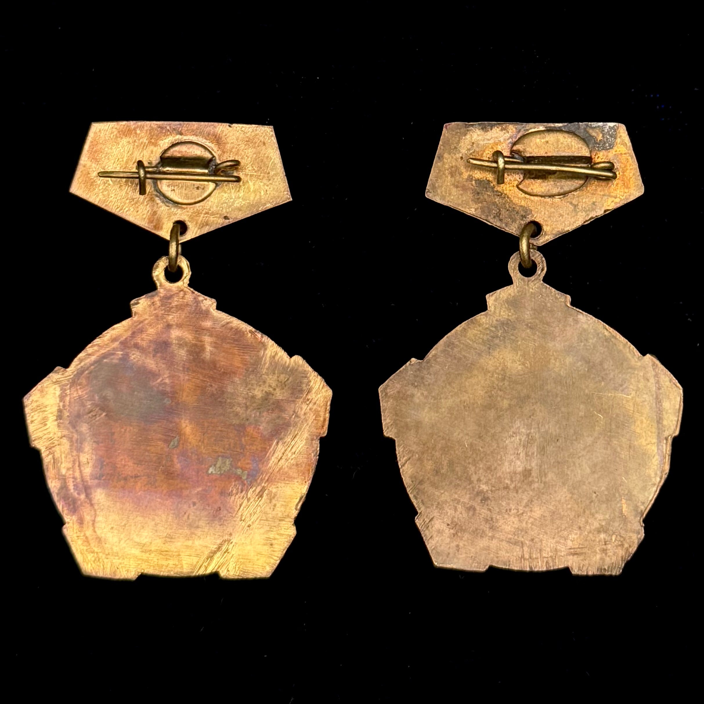 1970s Mongolian Civil Defense Directorate Outstanding Employee Badges – Set of 2 Variations, Official Issue