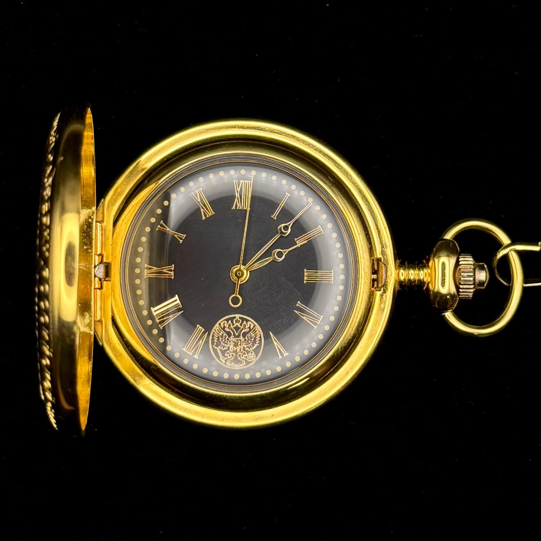 Russian SVR Foreign Intelligence Service Mechanical Pocket Watch with Original Belt Pouch – Rare Complete Set, Official Issue