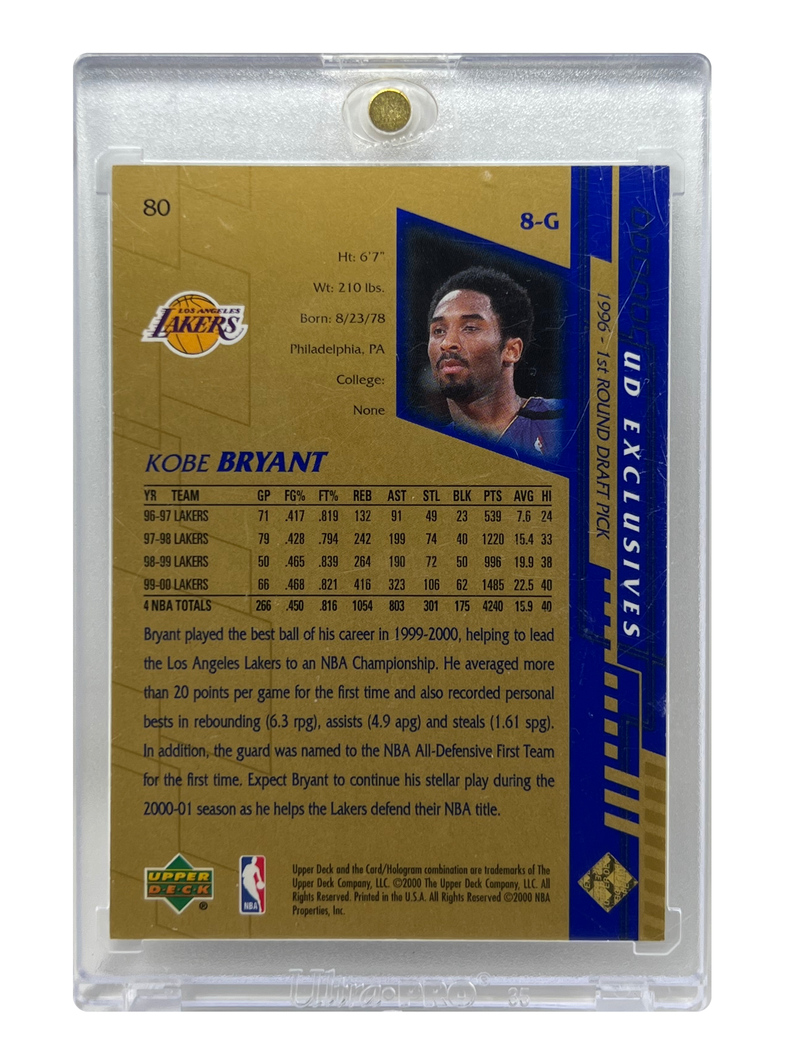 2000 Upper Deck Exclusives Kobe Bryant 077/100 Card Perfect Condition