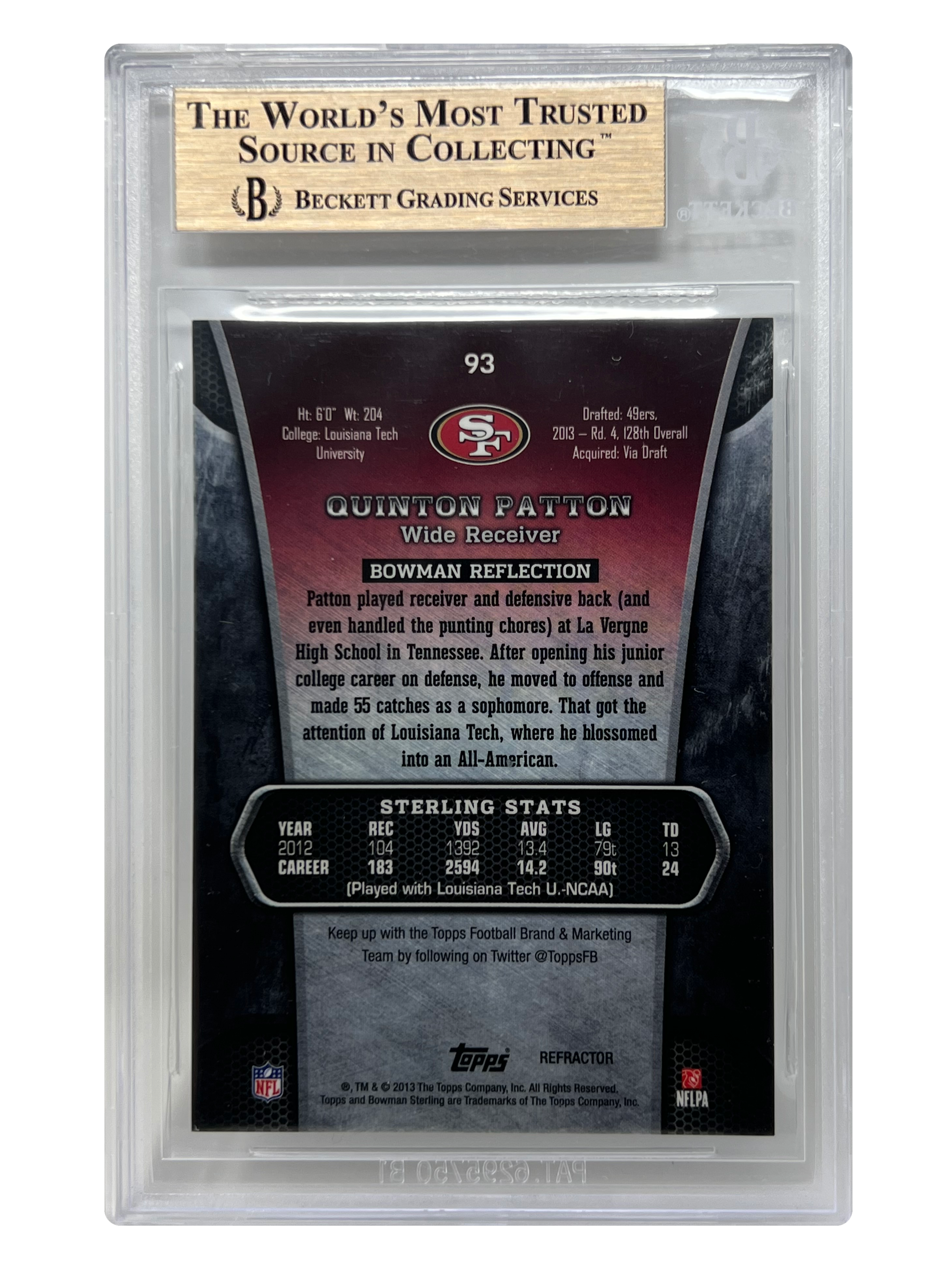 2013 Topps Bowman Quinton Patton RC Superfractor Card 1/1 BGS 9.5 GEM