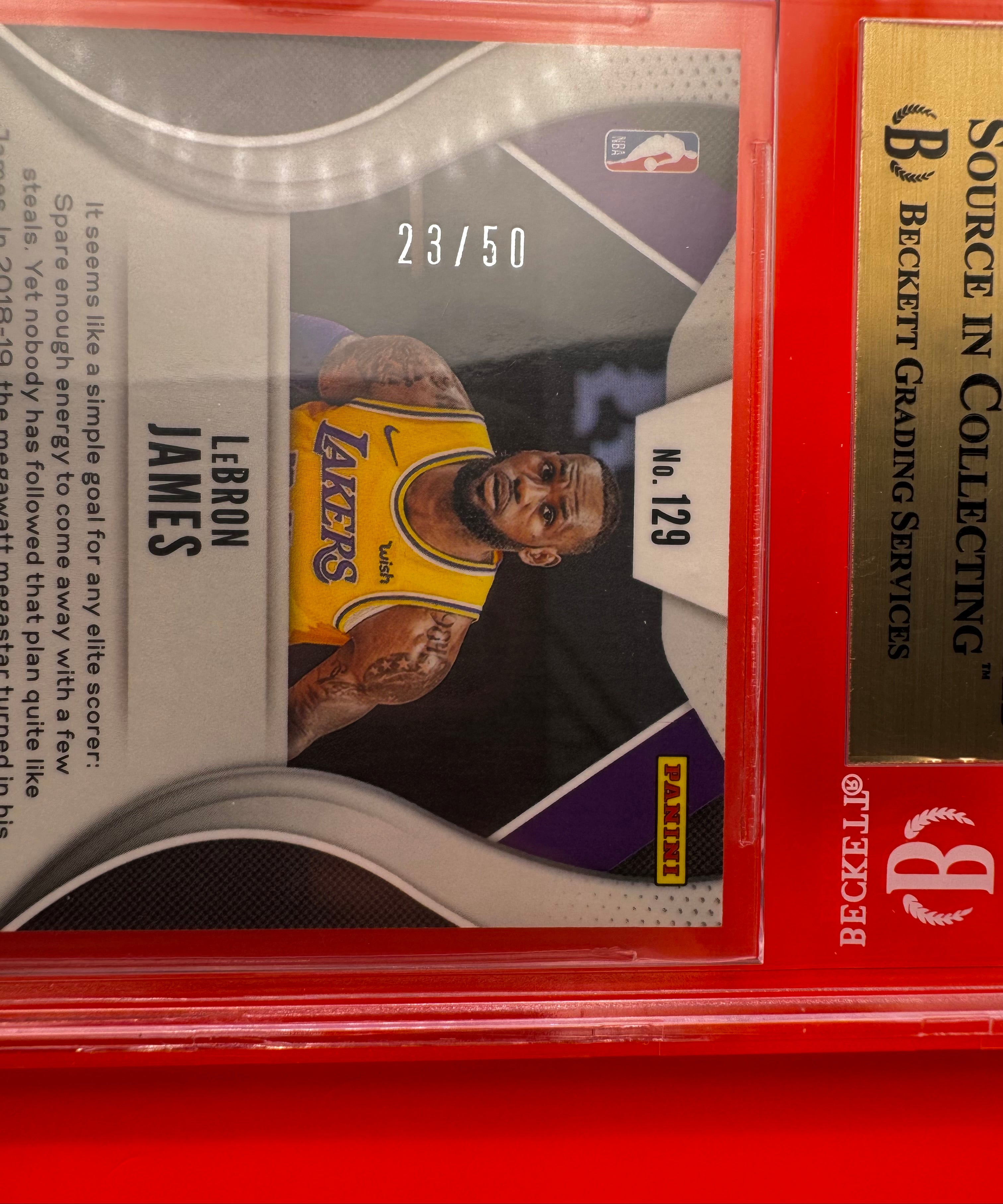 Close-up of BGS label for LeBron James Pink Prizm #23/50 showing GEM MINT 9.5 grade