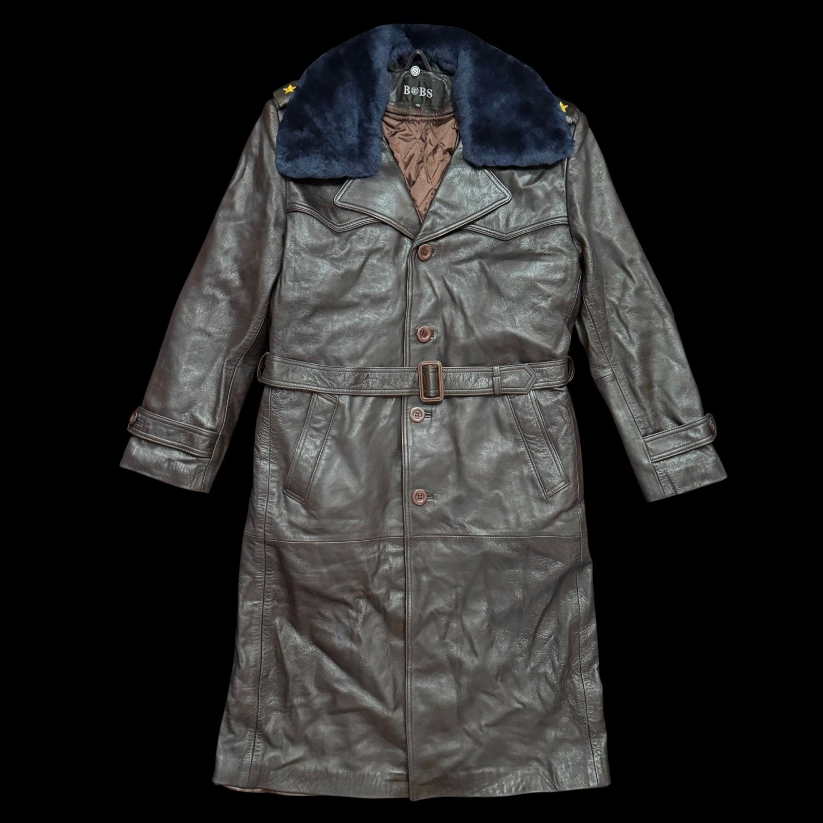 Mongolian Armed Forces Officer Leather Greatcoat – Genuine Goatskin, Sheepskin Collar & Quilted Liner, Size Medium EU-48, Unworn Original Issue