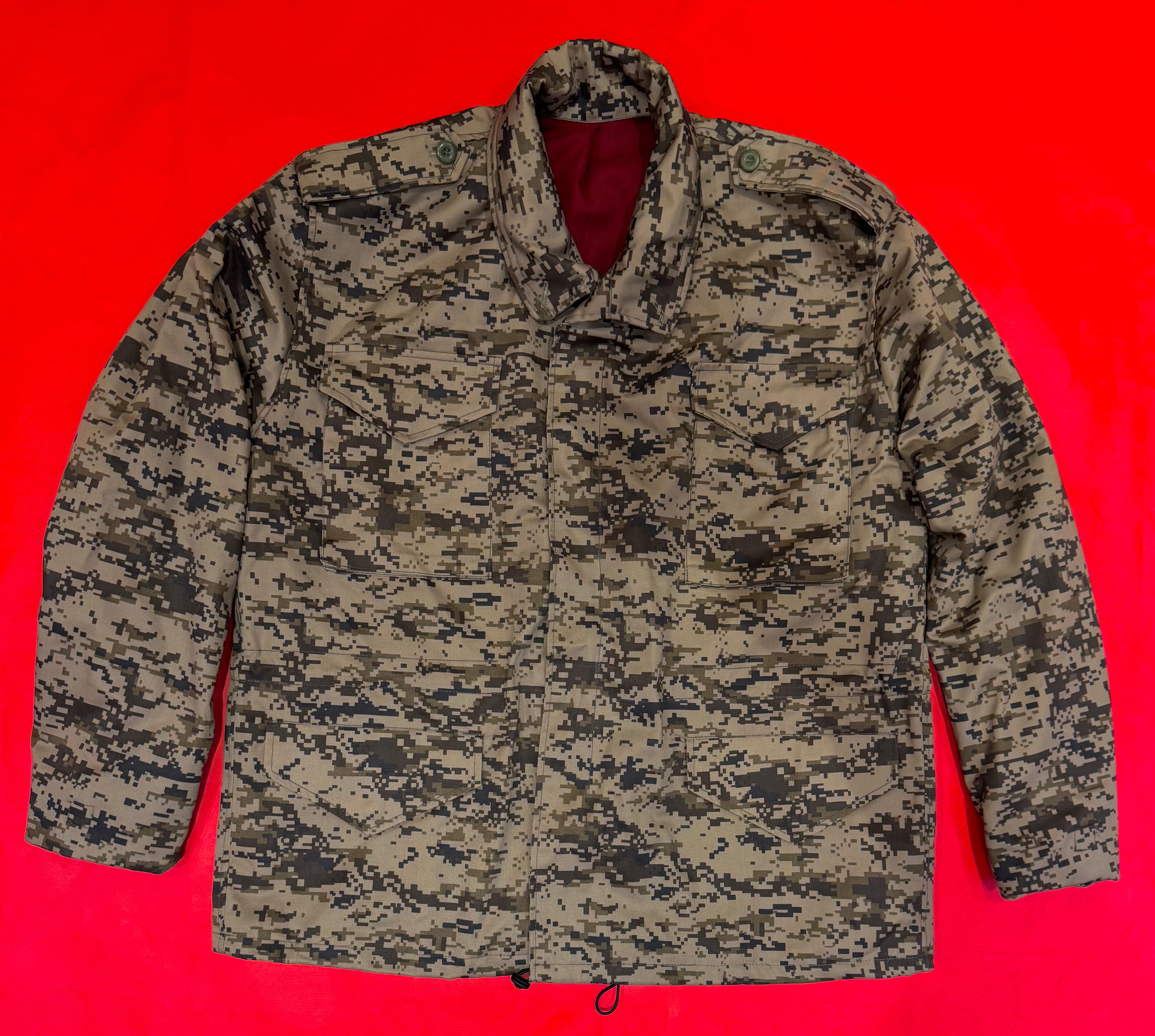 Mongolian Army M-65 camouflage field jacket in size large, issued for high-ranking officers only