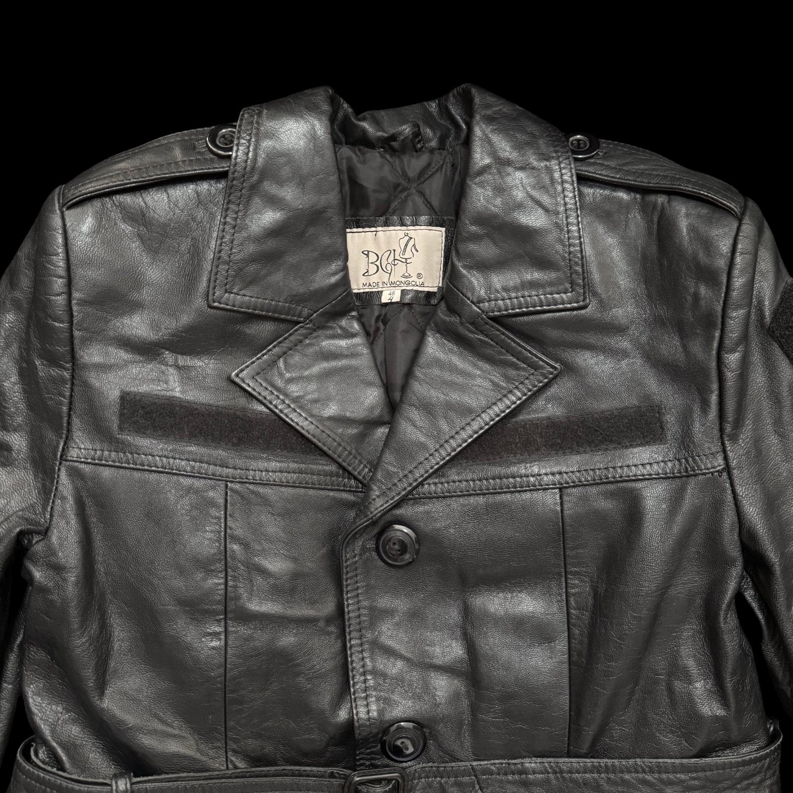 Mongolian Police Agency Female Officer Black Leather Coat – Genuine Goatskin, Size Small EU-46, Unworn Original Issue