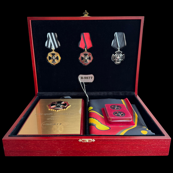 PMC Wagner Posthumous Award Box Set with Top Tier Three Cross – Fallen Fighter of the Battle of Bakhmut, Official Issue, Rare Original